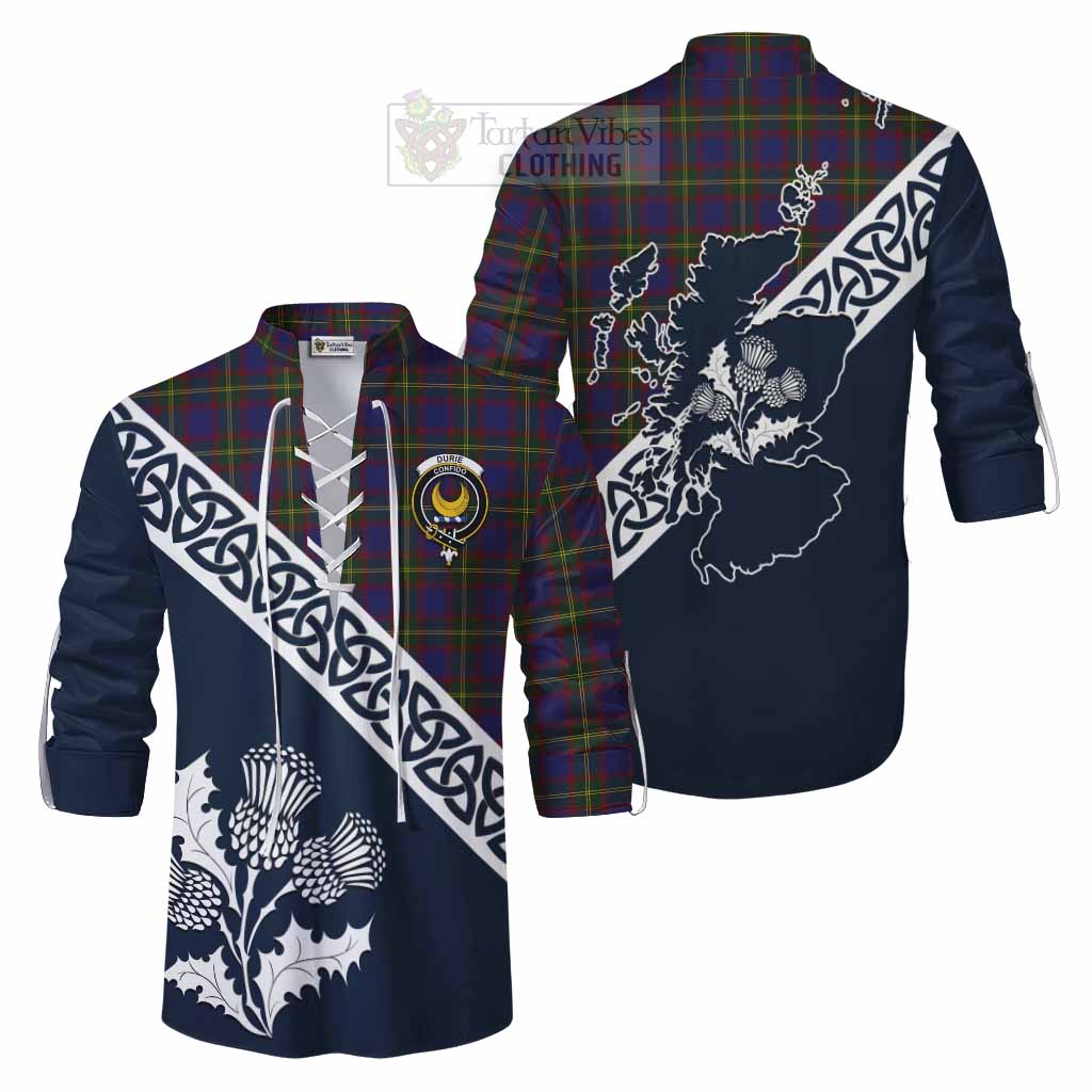 Durie Tartan Ghillie Kilt Shirt Featuring Thistle and Scotland Map Men - Tartan Vibes Clothing