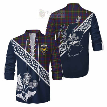Durie Tartan Ghillie Kilt Shirt Featuring Thistle and Scotland Map Men - Tartan Vibes Clothing