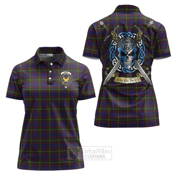 Durie Tartan Women's Polo Shirt with Family Crest Celtic Skull Style Women - Tartan Vibes Clothing
