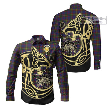 Durie Tartan Long Sleeve Button Shirt with Family Crest Celtic Wolf Style Men's Shirt S - Tartan Vibes Clothing