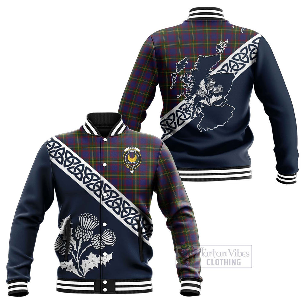 Durie Tartan Baseball Jacket Featuring Thistle and Scotland Map Unisex - Tartan Vibes Clothing