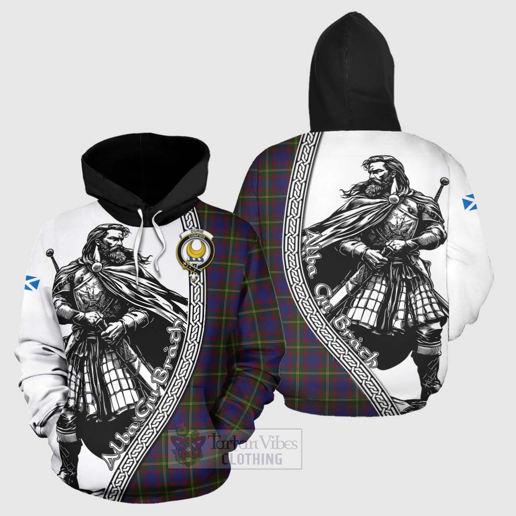Durie Tartan Clan Crest Hoodie with Highlander Warrior Celtic Style Zip Hoodie - Tartan Vibes Clothing