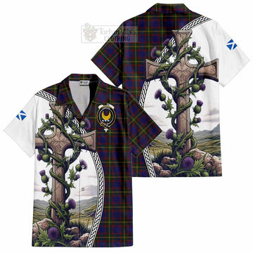 Durie Tartan Hawaiian Shirt with Family Crest and St. Andrew's Cross Accented by Thistle Vines Kid - Tartan Vibes Clothing