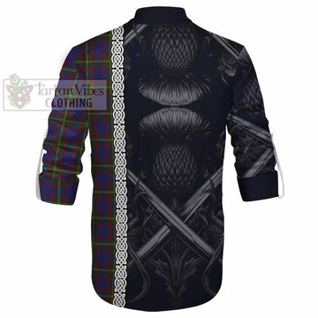 Durie Tartan Ghillie Kilt Shirt with Family Crest Cross Sword Thistle Celtic Vibes - Tartan Vibes Clothing