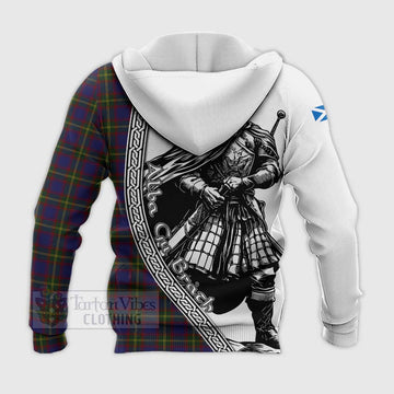 Durie Tartan Clan Crest Knitted Hoodie with Highlander Warrior Celtic Style - Tartan Vibes Clothing