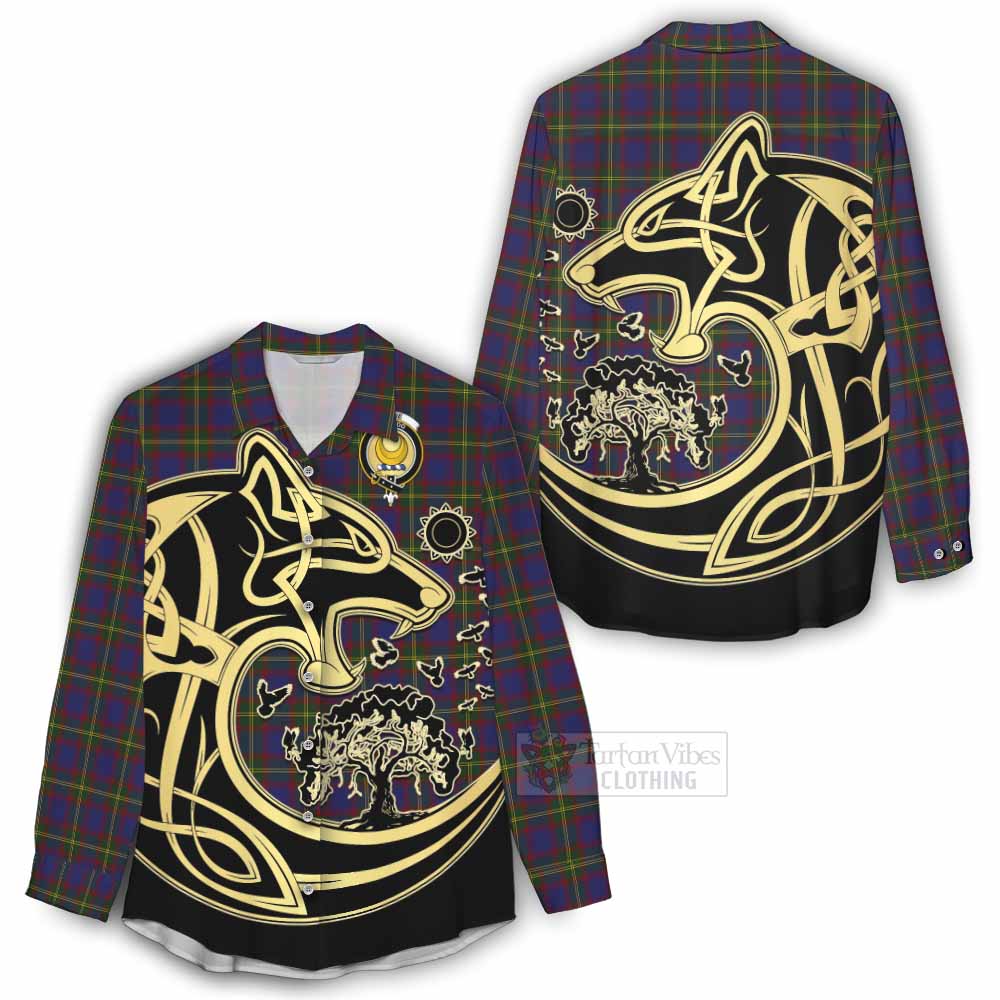Durie Tartan Women's Casual Shirt with Family Crest Celtic Wolf Style - Tartan Vibes Clothing