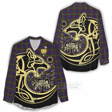 Durie Tartan Women's Casual Shirt with Family Crest Celtic Wolf Style - Tartan Vibes Clothing