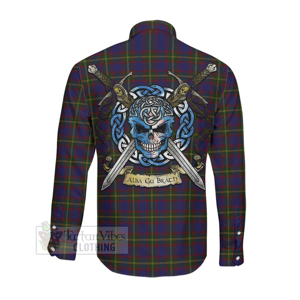 Durie Tartan Long Sleeve Button Shirt with Family Crest Celtic Skull Style Men's Shirt - Tartan Vibes Clothing