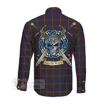 Durie Tartan Long Sleeve Button Shirt with Family Crest Celtic Skull Style Men's Shirt - Tartan Vibes Clothing