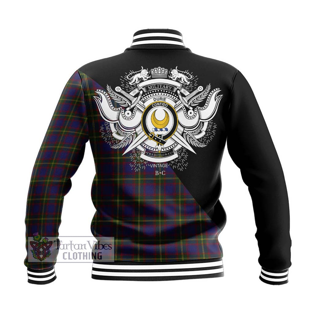 Durie Tartan Baseball Jacket with Family Crest and Military Logo Style - Tartan Vibes Clothing