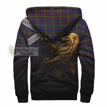Durie Crest Tartan Sherpa Hoodie with Golden Lion Emblem Celtic Style - Tartan Vibes Clothing