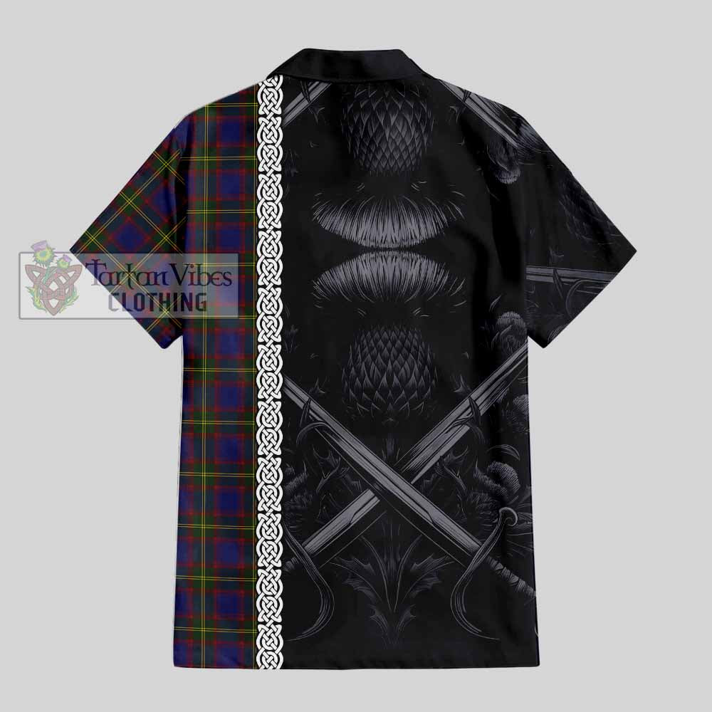 Durie Tartan Hawaiian Shirt with Family Crest Cross Sword Thistle Celtic Vibes - Tartan Vibes Clothing