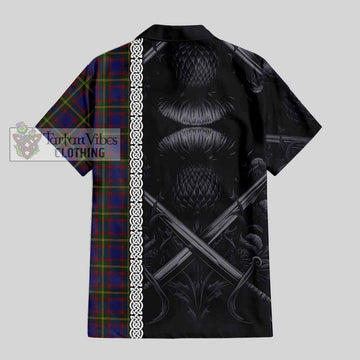 Durie Tartan Hawaiian Shirt with Family Crest Cross Sword Thistle Celtic Vibes - Tartan Vibes Clothing