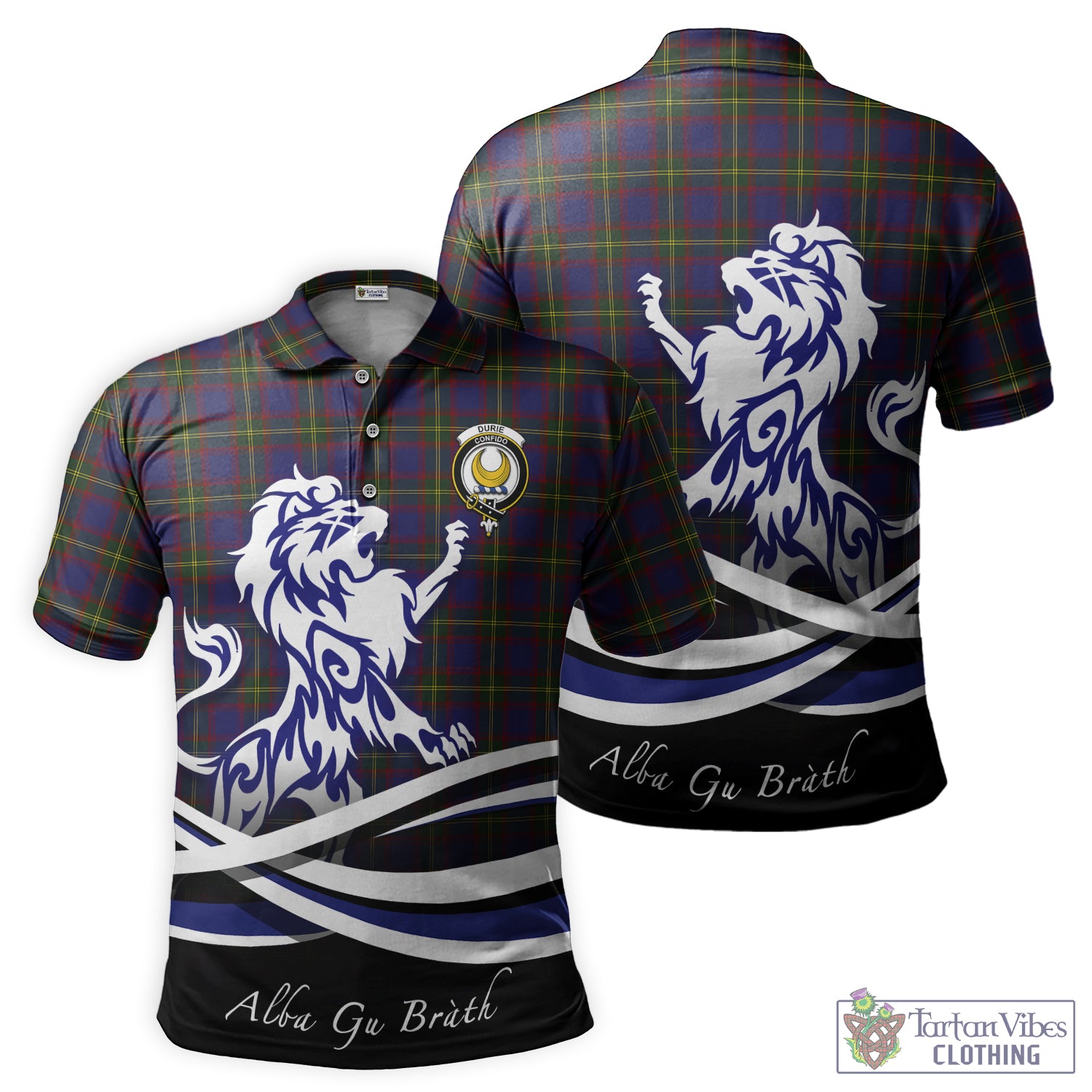 Durie Tartan Polo Shirt with Alba Gu Brath Regal Lion Emblem - Tartan Vibes Clothing