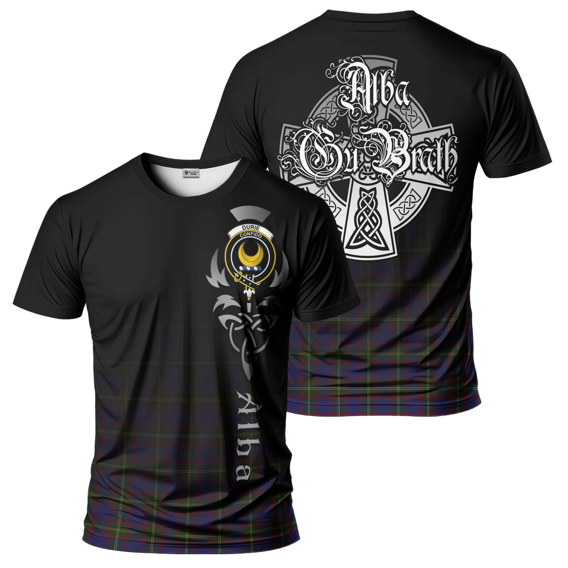 Durie Tartan T-Shirt Featuring Alba Gu Brath Family Crest Celtic Inspired - Tartan Vibes Clothing