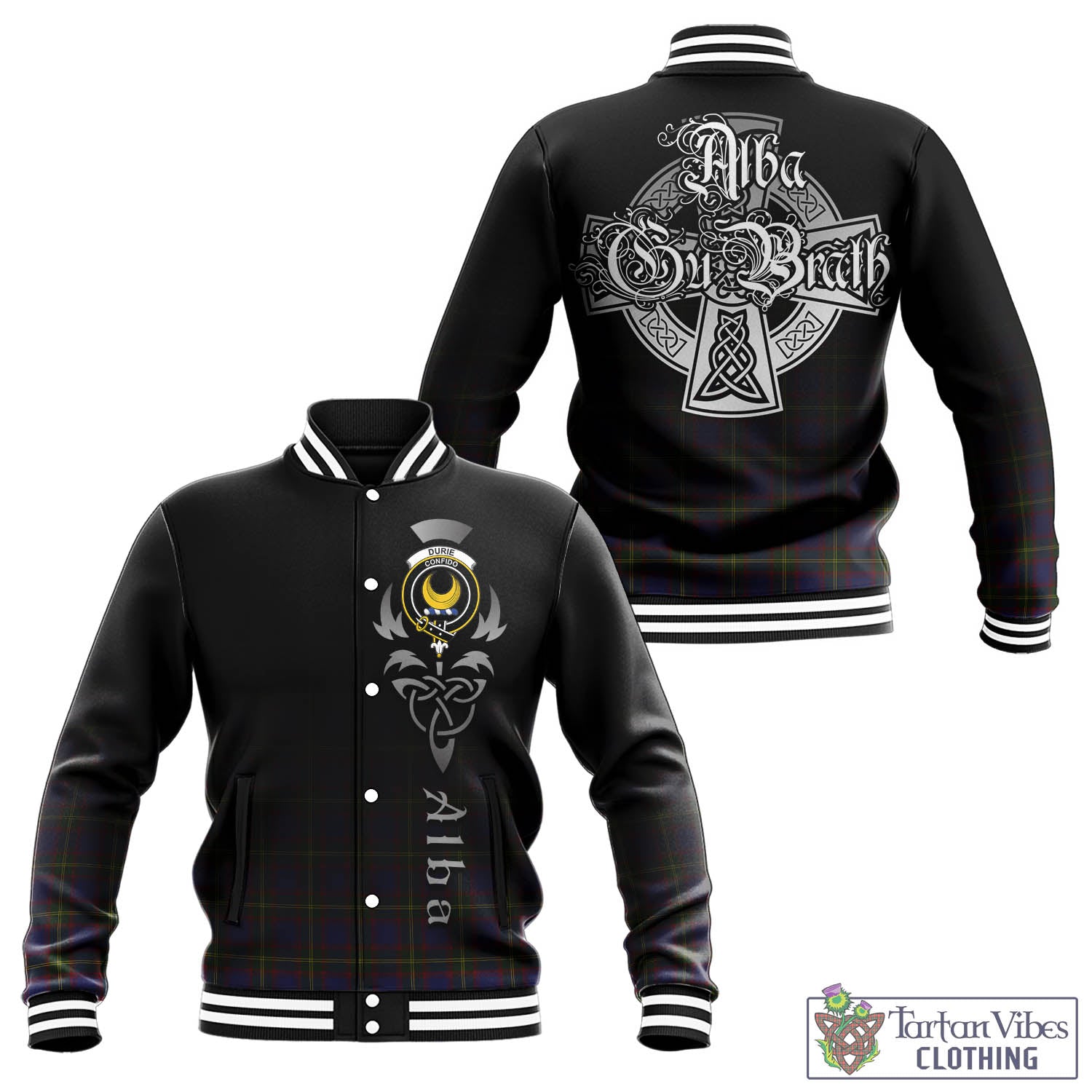 Durie Tartan Baseball Jacket Featuring Alba Gu Brath Family Crest Celtic Inspired - Tartan Vibes Clothing