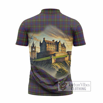 Durie Tartan Family Crest Zipper Polo Shirt with Scottish Ancient Castle Style - Tartan Vibes Clothing