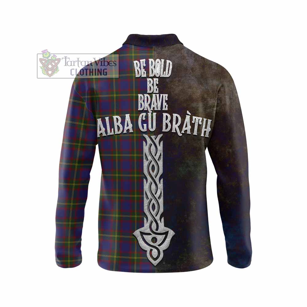 Tartan Vibes Clothing Durie Tartan Family Crest Long Sleeve Polo Shirt Alba Gu Brath Be Brave Lion Ancient Style