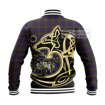 Durie Tartan Baseball Jacket with Family Crest Celtic Wolf Style - Tartan Vibes Clothing