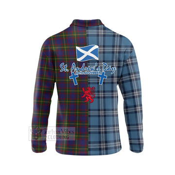 Durie Tartan Long Sleeve Polo Shirt Happy St. Andrew's Day Half Tartan Style - Tartan Vibes Clothing