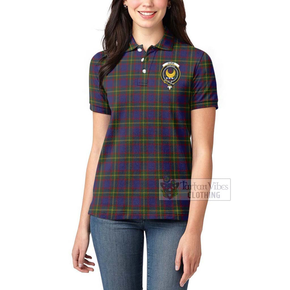 Tartan Vibes Clothing Durie Tartan Women's Polo Shirt with Family Crest and Bearded Skull Holding Bottles of Whiskey