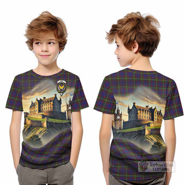 Durie Tartan Family Crest Kid T-Shirt with Scottish Ancient Castle Style - Tartan Vibes Clothing