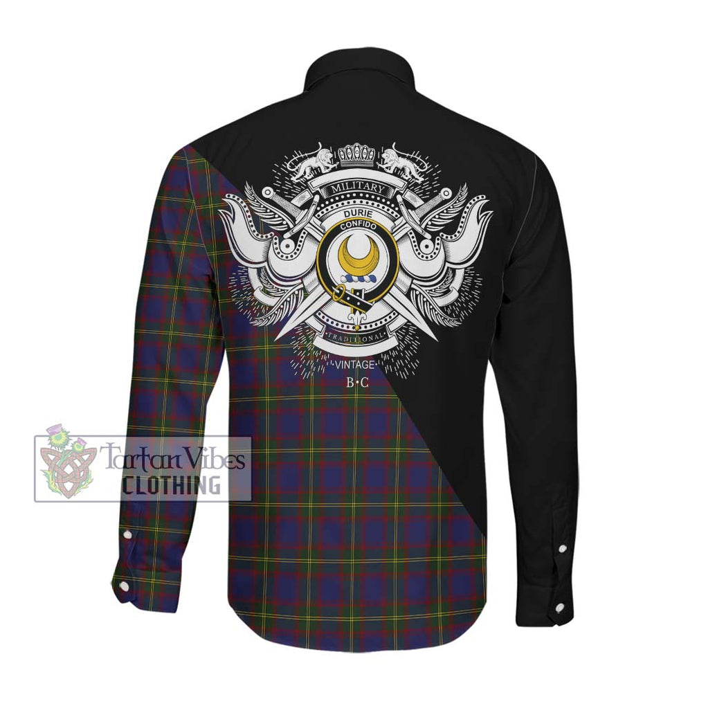 Durie Tartan Long Sleeve Button Shirt with Family Crest and Military Logo Style Men's Shirt - Tartanvibesclothing Shop