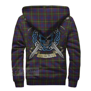 Durie Tartan Sherpa Hoodie with Family Crest Celtic Skull Style - Tartan Vibes Clothing