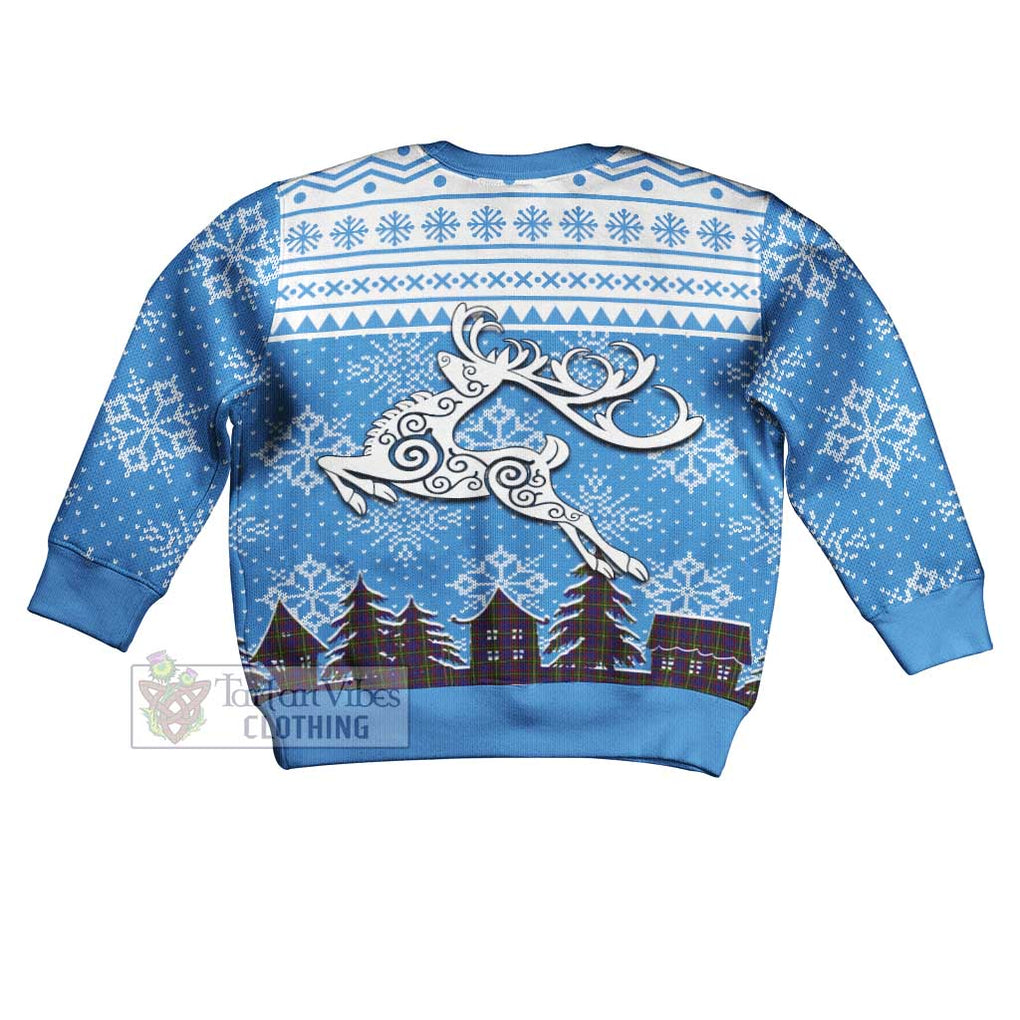 Tartan Vibes Clothing Durie Clan Christmas Kid Ugly Sweater with Tartan and Celtic Raindeer Style