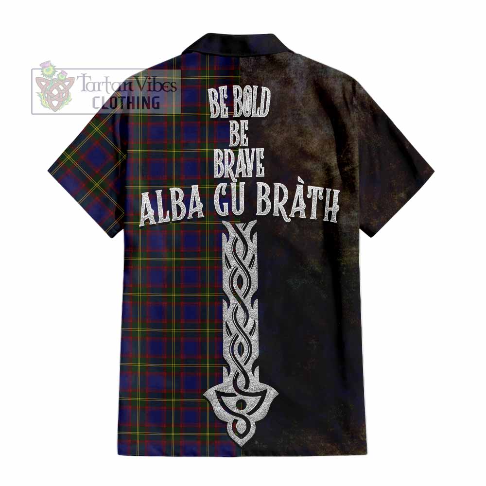 Tartan Vibes Clothing Durie Tartan Family Crest Short Sleeve Button Shirt Alba Gu Brath Be Brave Lion Ancient Style