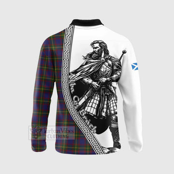 Durie Tartan Clan Crest Long Sleeve Polo Shirt with Highlander Warrior Celtic Style - Tartan Vibes Clothing
