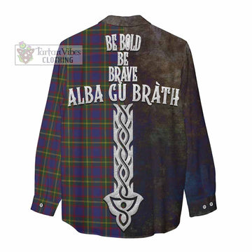 Tartan Vibes Clothing Durie Tartan Family Crest Women's Casual Shirt Alba Gu Brath Be Brave Lion Ancient Style