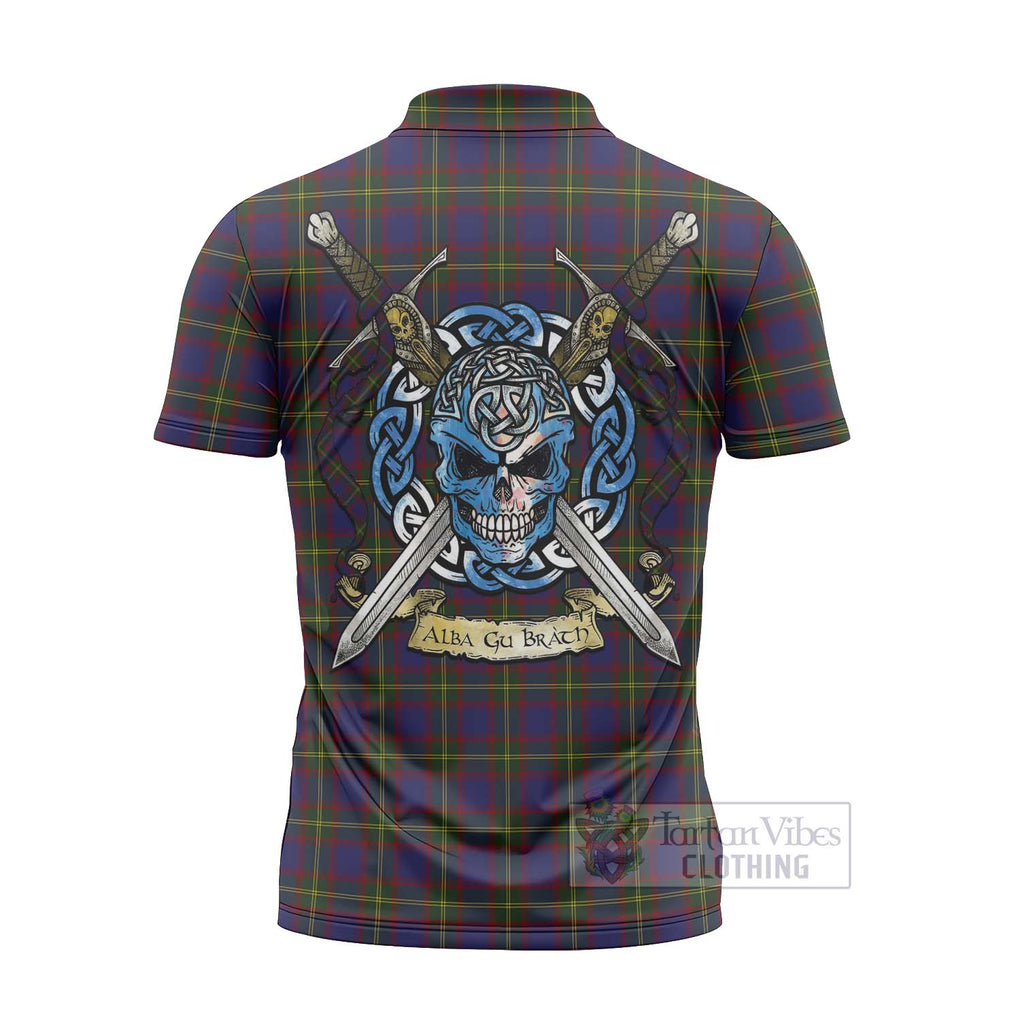 Tartan Vibes Clothing Durie Tartan Zipper Polo Shirt with Family Crest Celtic Skull Style