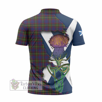 Tartan Vibes Clothing Durie Tartan Family Crest Zipper Polo Shirt Scottish Thistle Celtic Inspired