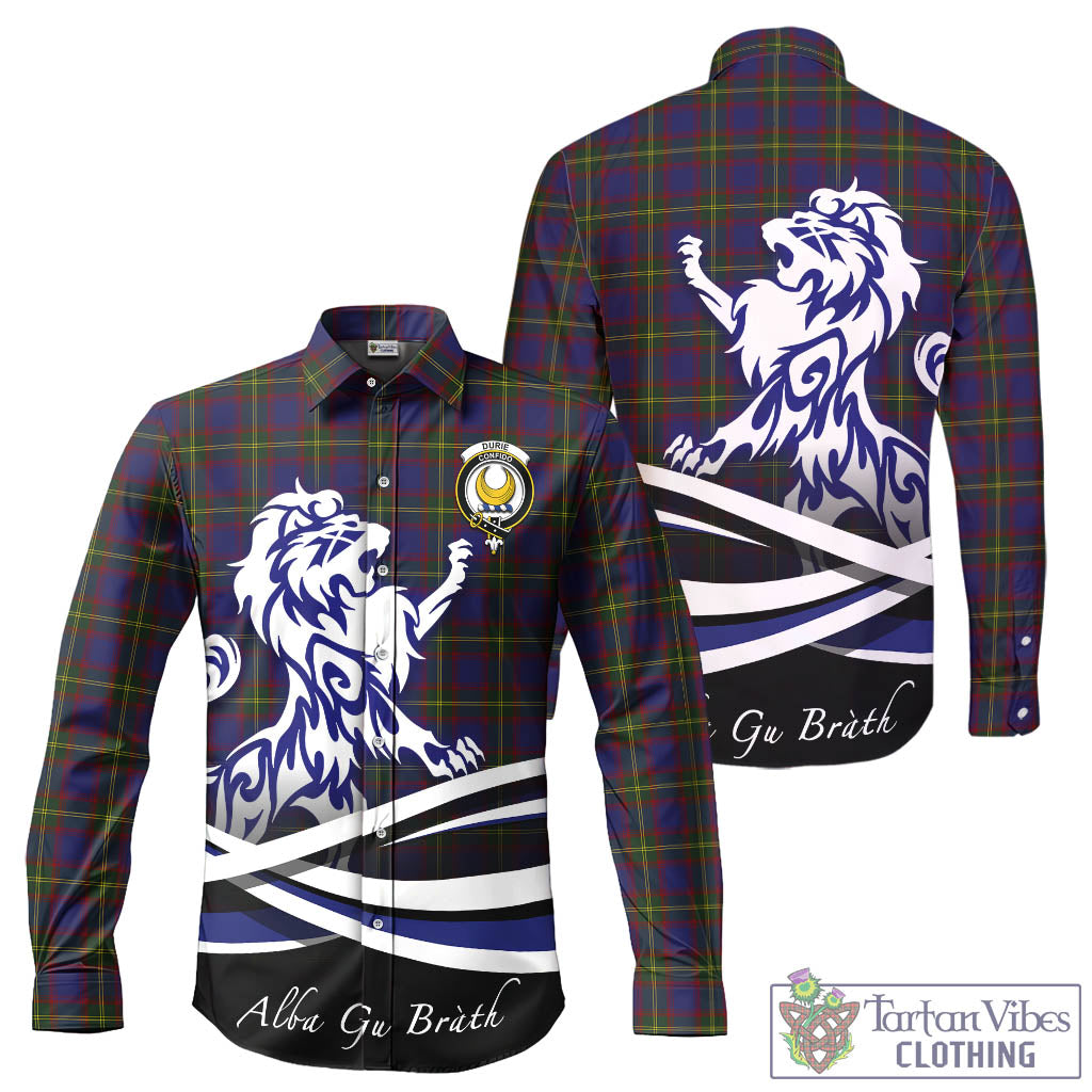 Durie Tartan Long Sleeve Button Up Shirt with Alba Gu Brath Regal Lion Emblem - Tartan Vibes Clothing
