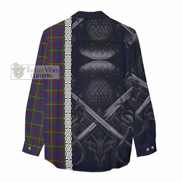 Durie Tartan Women's Casual Shirt with Family Crest Cross Sword Thistle Celtic Vibes - Tartan Vibes Clothing