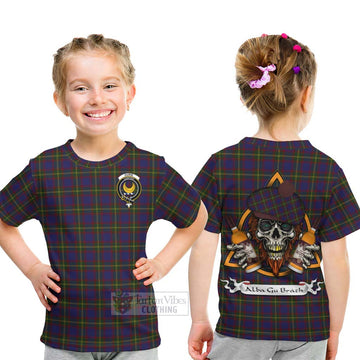 Durie Tartan Kid T-Shirt with Family Crest and Bearded Skull Holding Bottles of Whiskey - Tartan Vibes Clothing