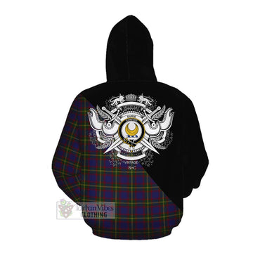Durie Tartan Cotton Hoodie with Family Crest and Military Logo Style Pullover Hoodie - Tartan Vibes Clothing