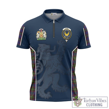 Durie Tartan Zipper Polo Shirt with Family Crest and Lion Rampant Vibes Sport Style