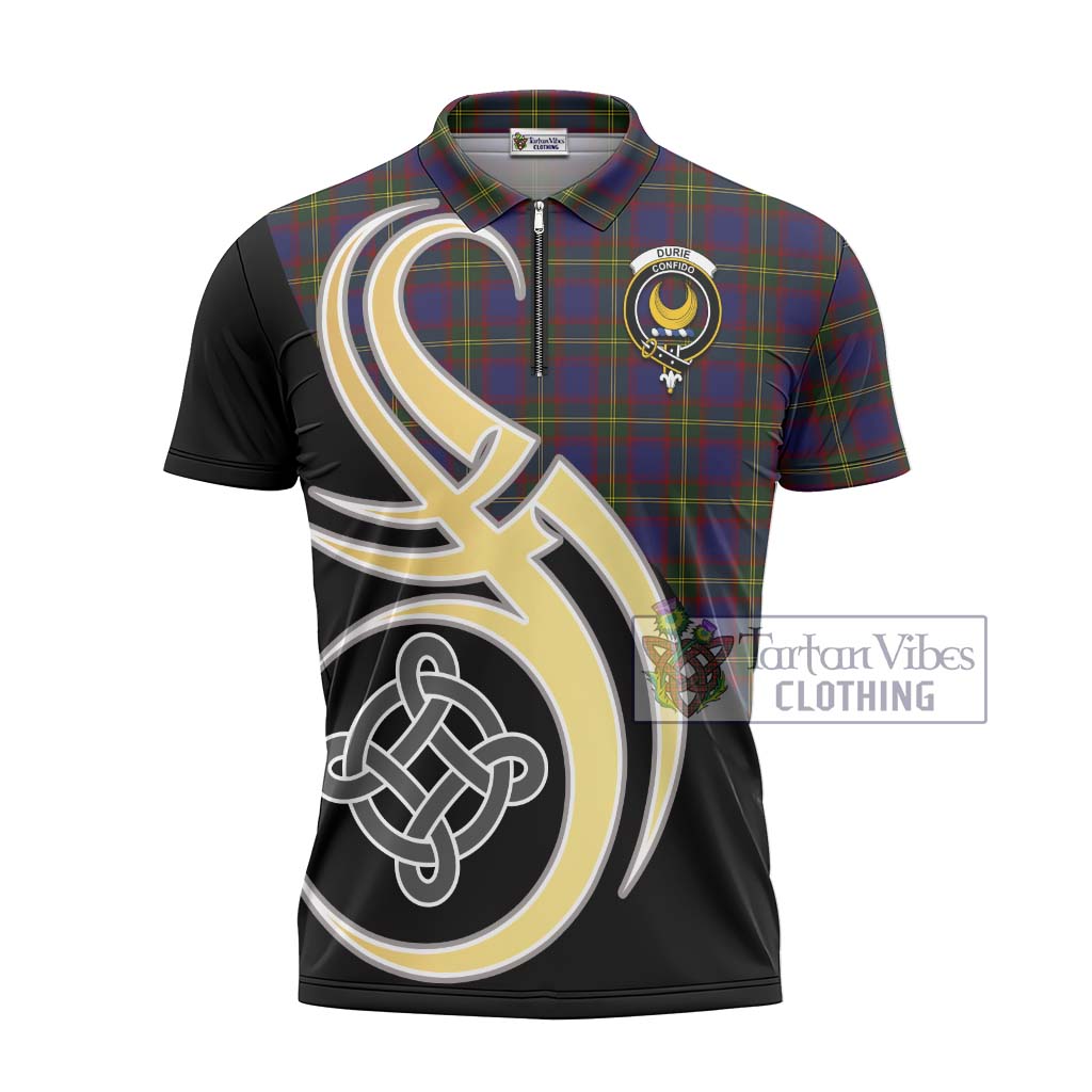 Tartan Vibes Clothing Durie Tartan Zipper Polo Shirt with Family Crest and Celtic Symbol Style