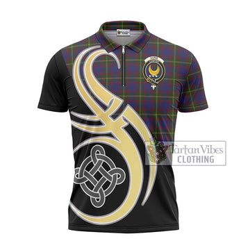 Durie Tartan Zipper Polo Shirt with Family Crest and Celtic Symbol Style