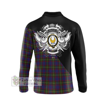 Durie Tartan Long Sleeve Polo Shirt with Family Crest and Military Logo Style - Tartan Vibes Clothing