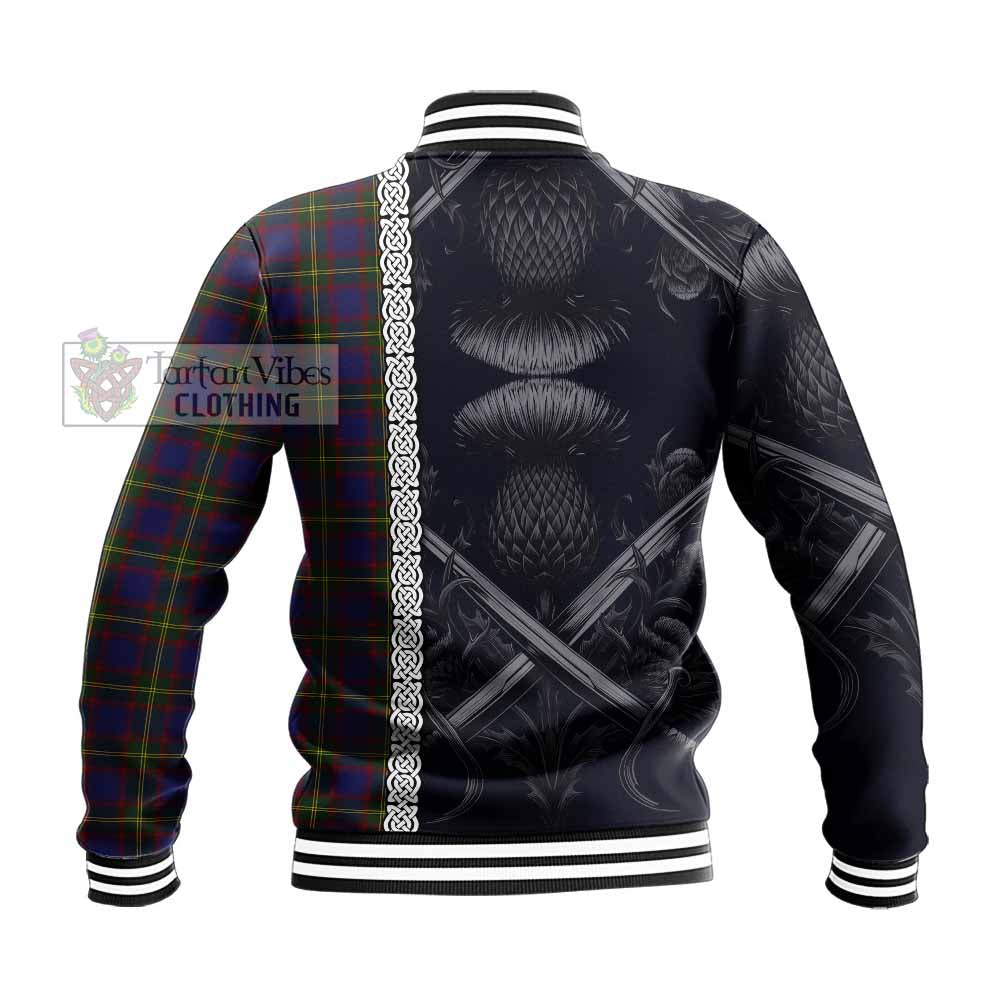 Durie Tartan Baseball Jacket with Family Crest Cross Sword Thistle Celtic Vibes - Tartan Vibes Clothing