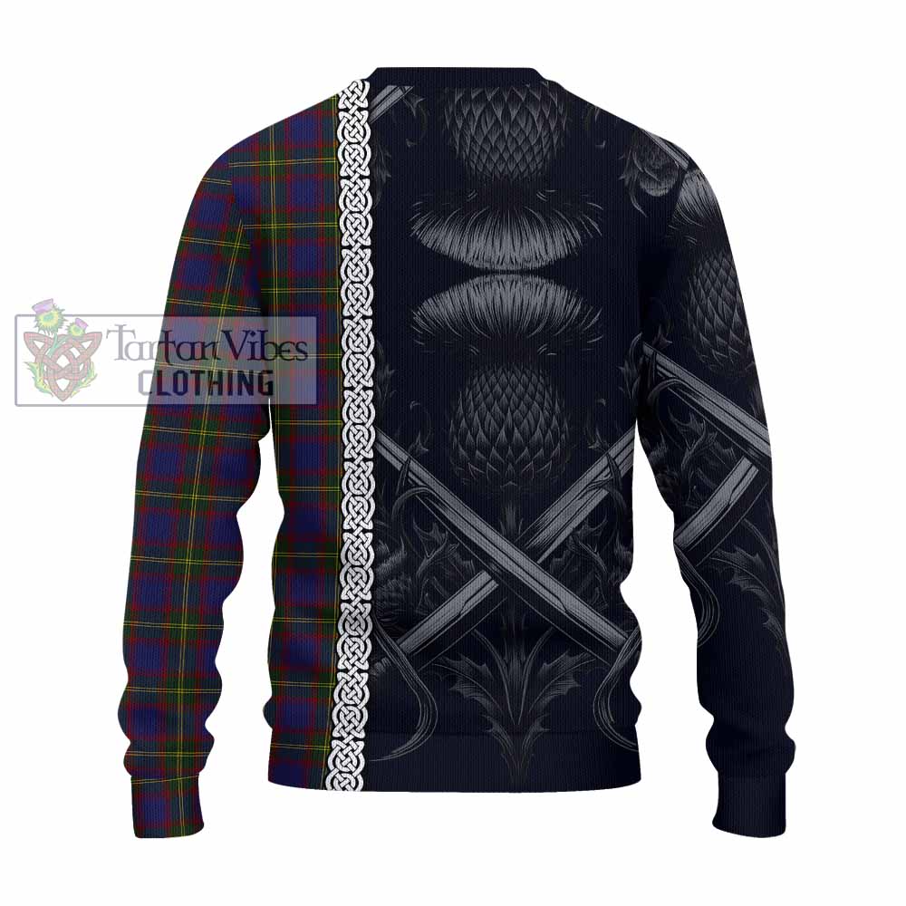 Durie Tartan Knitted Sweater with Family Crest Cross Sword Thistle Celtic Vibes - Tartan Vibes Clothing
