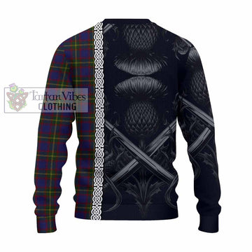 Durie Tartan Knitted Sweater with Family Crest Cross Sword Thistle Celtic Vibes - Tartan Vibes Clothing