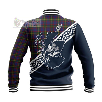Durie Tartan Baseball Jacket Featuring Thistle and Scotland Map - Tartan Vibes Clothing