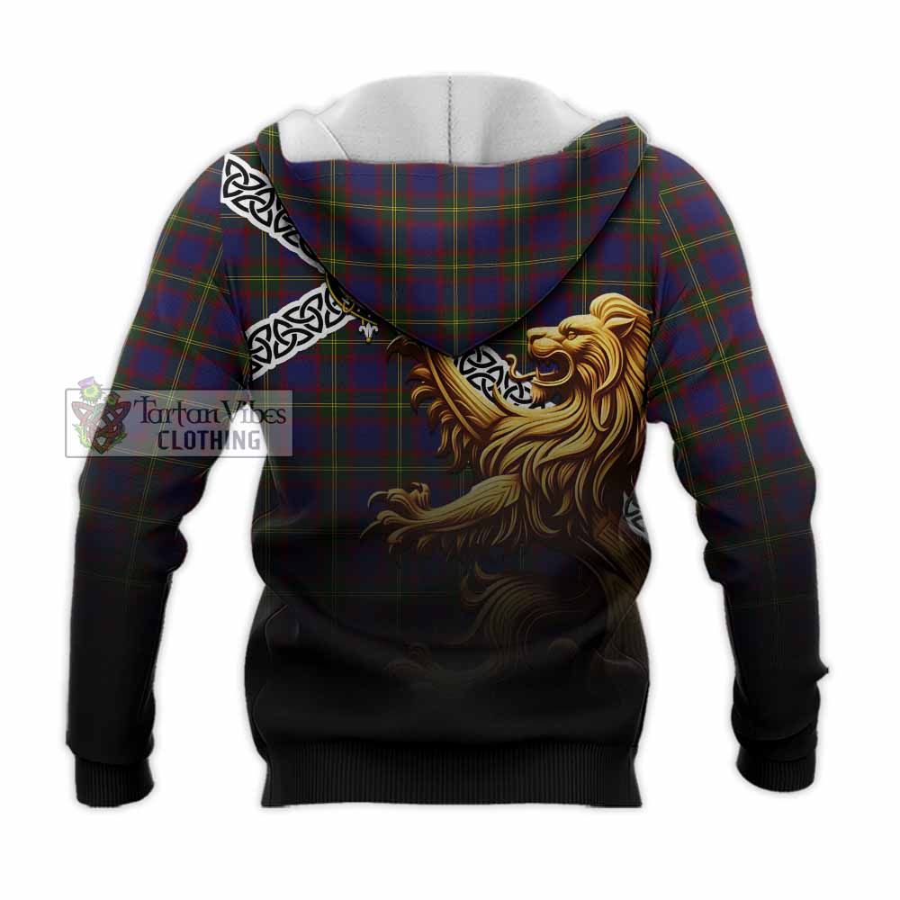 Durie Crest Tartan Knitted Hoodie with Golden Lion Emblem Celtic Style - Tartan Vibes Clothing