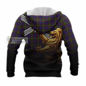 Durie Crest Tartan Knitted Hoodie with Golden Lion Emblem Celtic Style - Tartan Vibes Clothing