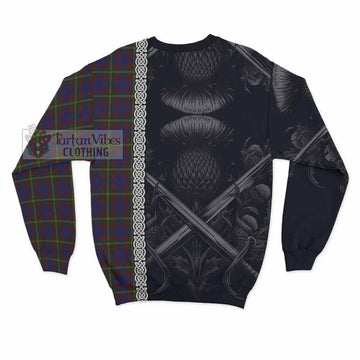 Durie Tartan Sweatshirt with Family Crest Cross Sword Thistle Celtic Vibes - Tartan Vibes Clothing