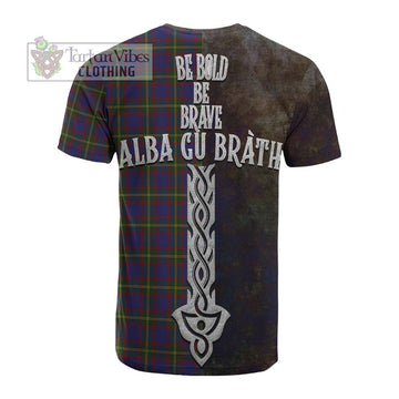 Tartan Vibes Clothing Durie Tartan Family Crest Cotton T-shirt Alba Gu Brath Be Brave Lion Ancient Style